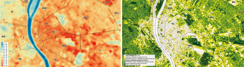 Budapest hőmérsékleti és zöldfelületi térképe Budapest hőmérsékleti és zöldfelületi térképe kerületekre bontva, ZFI jelmagyarázattal.