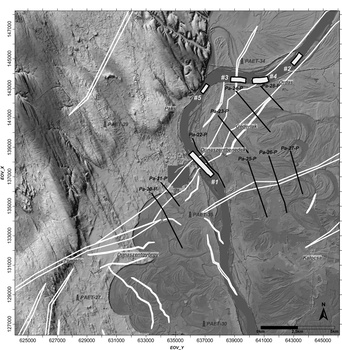 Földrajzi térkép a Duna környékéről geológiai jelölésekkel Földrajzi térkép a Duna környékéről, Paks és Kalocsa között, geológiai jelölésekkel és településnevekkel.