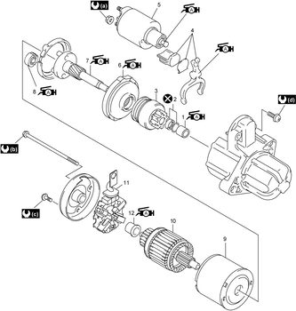 Elektromos motor robbantott ábrája alkatrészekkel Elektromos motor robbantott ábrája, különböző alkatrészek és összeszerelési sorrend.