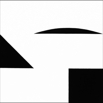 Geometriai formák fekete és fehér színekben, absztrakt művészeti stílusban.