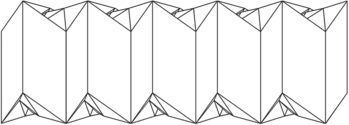 Geometriai mintázat összekapcsolt háromszögekkel Geometriai mintázat, amely több egymás melletti, összekapcsolt háromszögből áll.