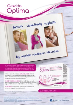 Gravida Optima étrend-kiegészítő reklám Gravida Optima étrend-kiegészítő a tervezés, várandósság és szoptatás időszakára.