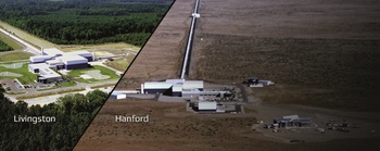LIGO obszervatóriumok Livingston és Hanford helyszíneken A LIGO obszervatóriumok képe, Livingston és Hanford helyszíneken, lézer interferométerekkel.