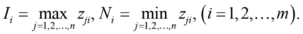 Matematikai kifejezés, amely a mátrix elemei közötti maximum és minimum értékeket határozza meg.