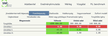 Pénzügyi elemzés fizetőképesség mutatók Pénzügyi elemzés táblázat a fizetőképesség mutatóival és azok változásaival.