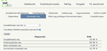 Pénzügyi szoftver növekedési ráta kalkulációs felülete Pénzügyi szoftver felület, amely a növekedési ráta kiszámítására szolgál, különböző pénzügyi mutatókkal.
