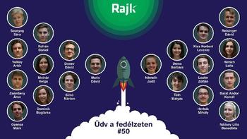 Rajk üdvözlés a fedélzeten #50 Rakéta körül emberek nevekkel, üdvözlés a fedélzeten #50