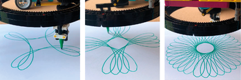 Robot rajzol geometriai mintákat papírra Robot rajzol különböző geometriai mintákat papírra, három fázisban.