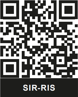 SIR-RIS QR-kód QR-kód a SIR-RIS felirattal, fekete-fehér színben.