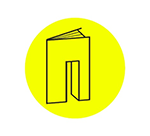 Stilizált könyv grafika sárga körben, modern logó design