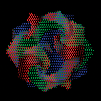 Színes geometriai mintázat hullámvonalakkal Színes, geometriai mintázat különböző színű, egymásba fonódó hullámvonalakból.