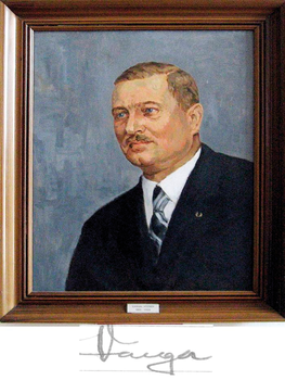 Varga József festmény keretben Keretezett festmény Varga Józsefről, névtáblával és aláírással