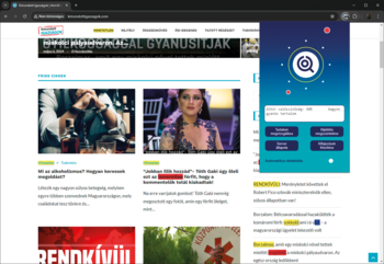 Weboldal cikkekkel és hírekkel, gyanús tartalom figyelmeztetéssel Weboldal különböző cikkekkel és hírekkel, jobb oldalon gyanús tartalom figyelmeztetés látható.